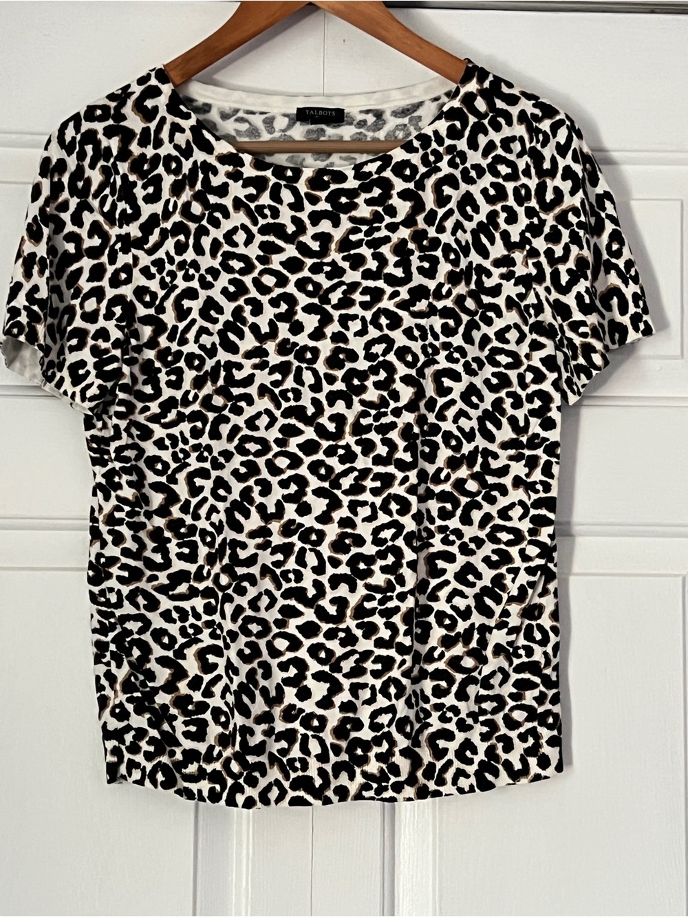Talbots Leopard Print Short Sleeve Tee in Black, Cream & Brown